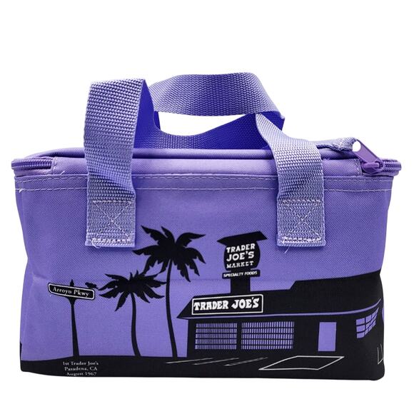NWT Trader Joe's Purple & Black Mini Insulated Lunch Travel Bag 1.5 Gallon - Picture 1 of 10